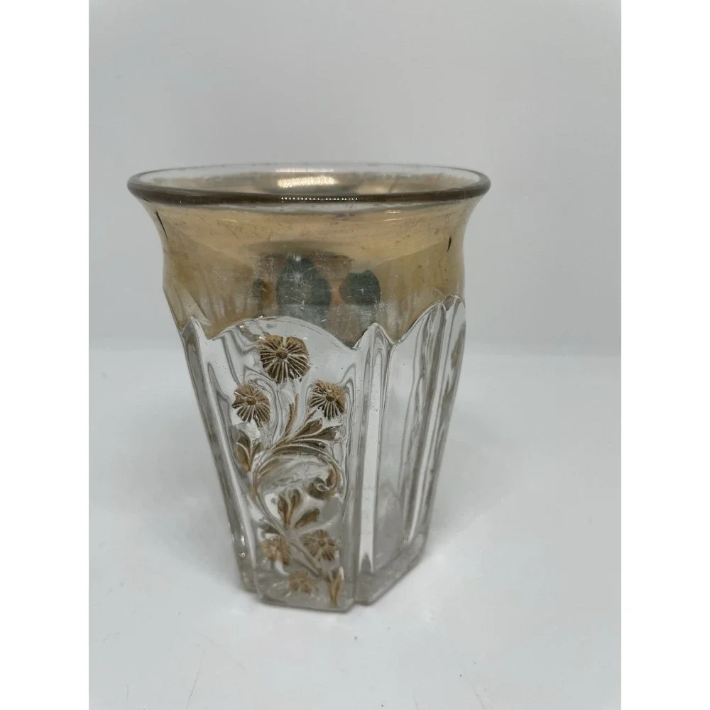 Cut Glass Small Drinking Glass with Gold Trim and Vintage Floral Design - Picture 1 of 5